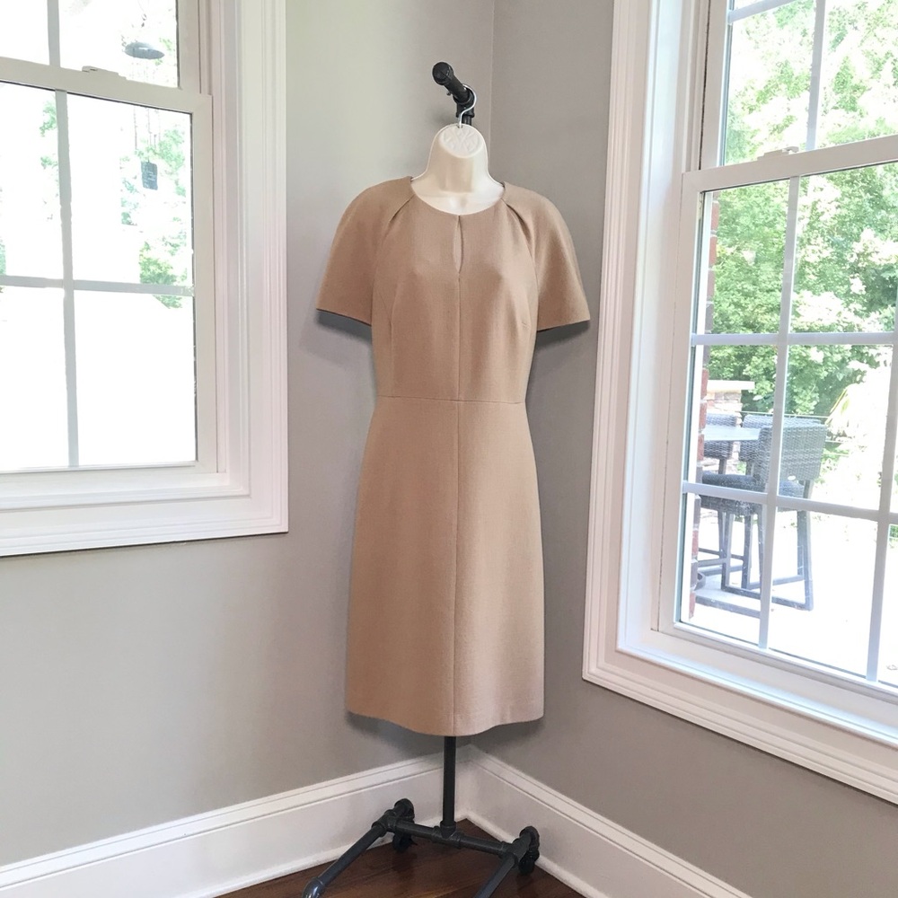 Luxury Kiton Napoli Wool Beige Career Sheath Dress - Women’s 48 US 14